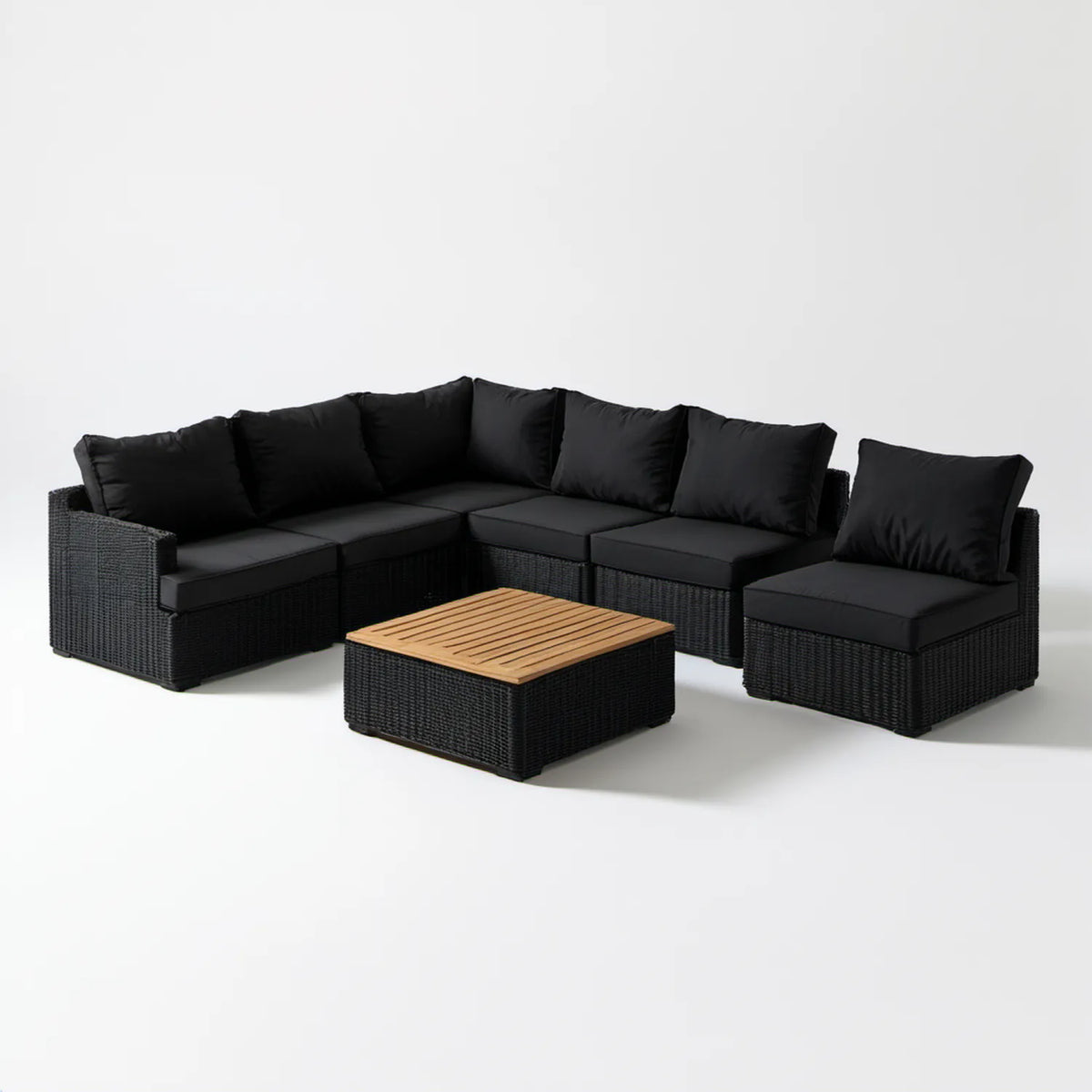 Narożny zestaw wypoczynkowy z technorattanu PE, czarny/naturalny brąz, 280 × 210 × 63 cm ze stolikiem
