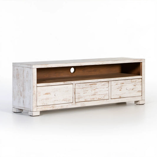 Szafka RTV z litego drewna mango 120 x 40 x 50 cm Biała/Brązowa