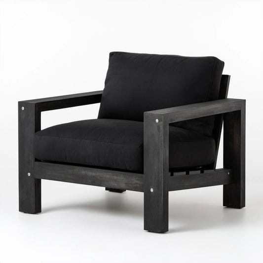 Czarny fotel ogrodowy z litego drewna akacjowego z poduszkami 70 x 80 x 75 cm
