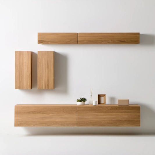 Zestaw 4 wiszących modułów meblowych w kolorze dębu naturalnego, 200 × 40 × 35 cm