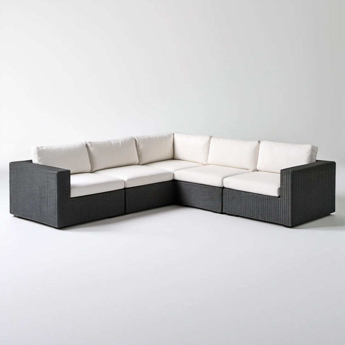5-osobowa narożna sofa ogrodowa z technorattanu PE, czarno-kremowa, 270 x 210 x 70 cm