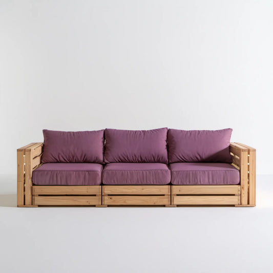 Fioletowa sofa ogrodowa 3-modułowa z litego drewna sosnowego 240 x 80 x 70 cm