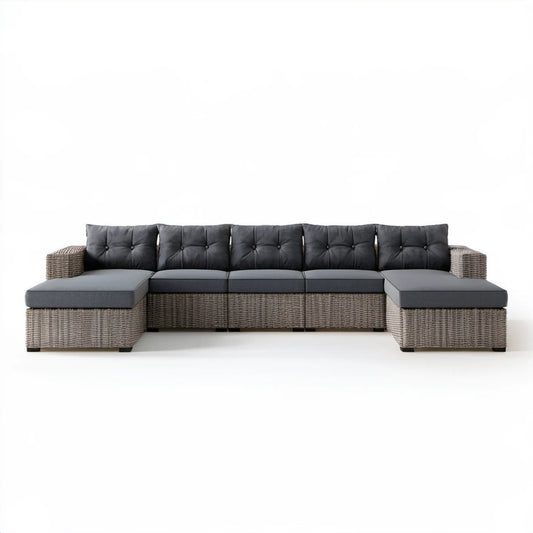 Modułowa sofa ogrodowa 5-osobowa 360 x 70 x 63 cm, szara/antracytowa, technorattan PE