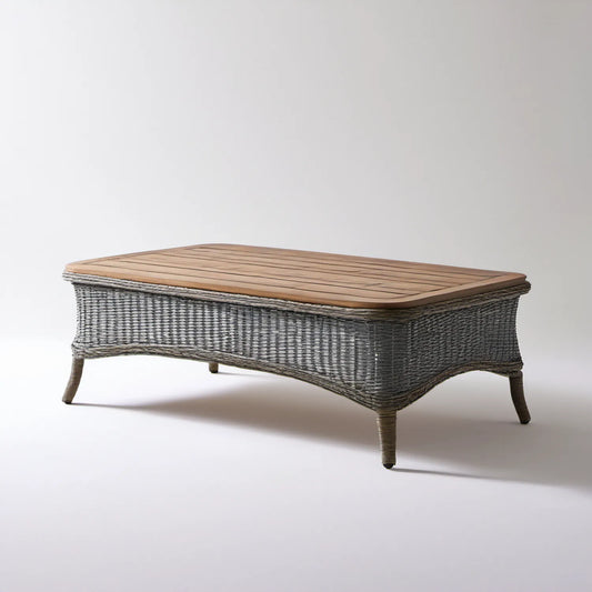 Prostokątny stolik z technorattanu i aluminium szaro-brązowy 120 x 60 x 45 cm